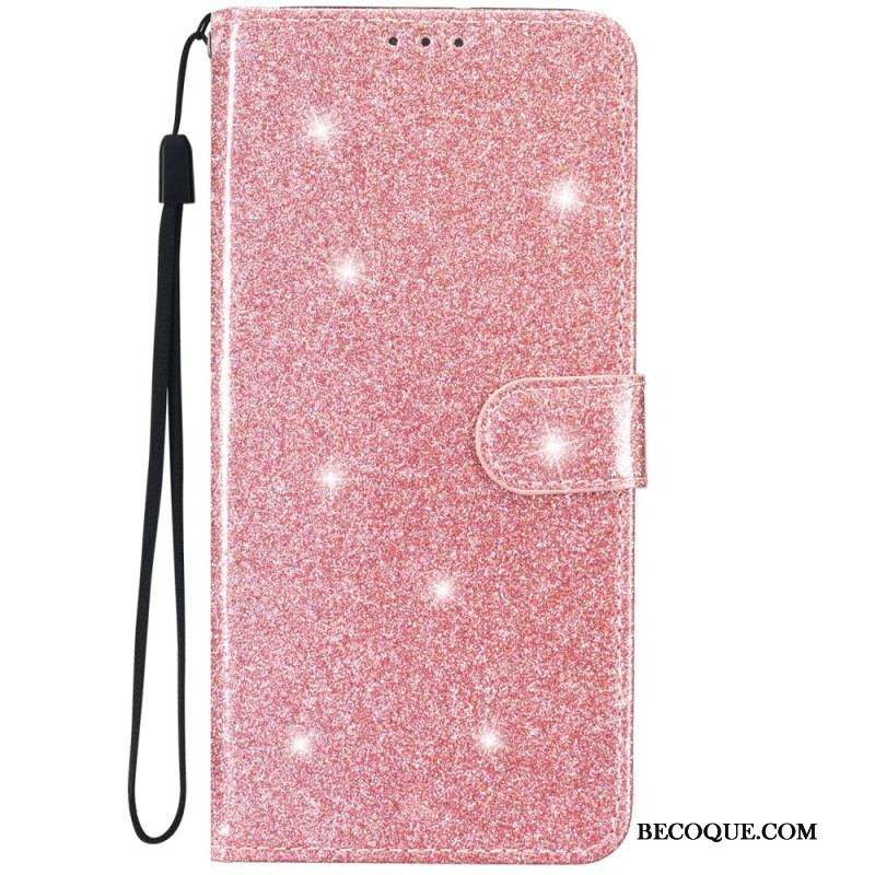 Housse iPhone 15 Plus Effet Paillettes à Lanière