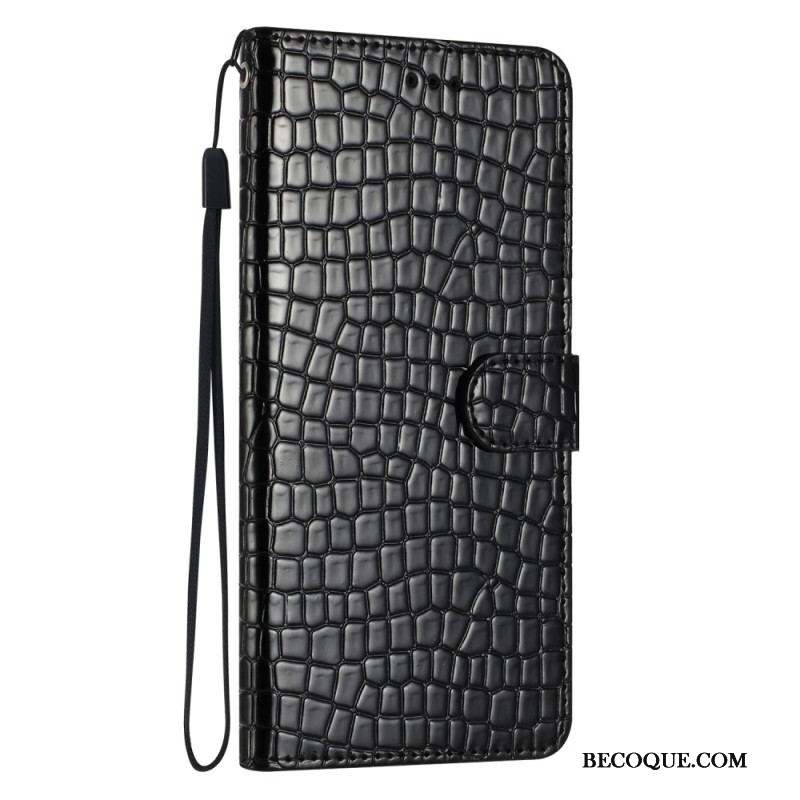 Housse iPhone 15 Plus Style Crocodile avec Lanière