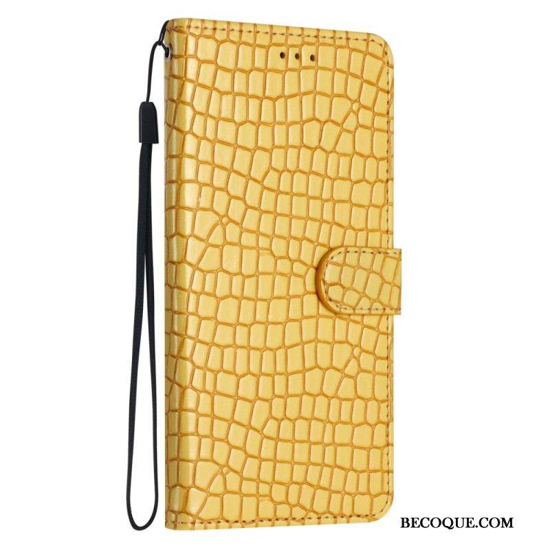 Housse iPhone 15 Plus Style Crocodile avec Lanière