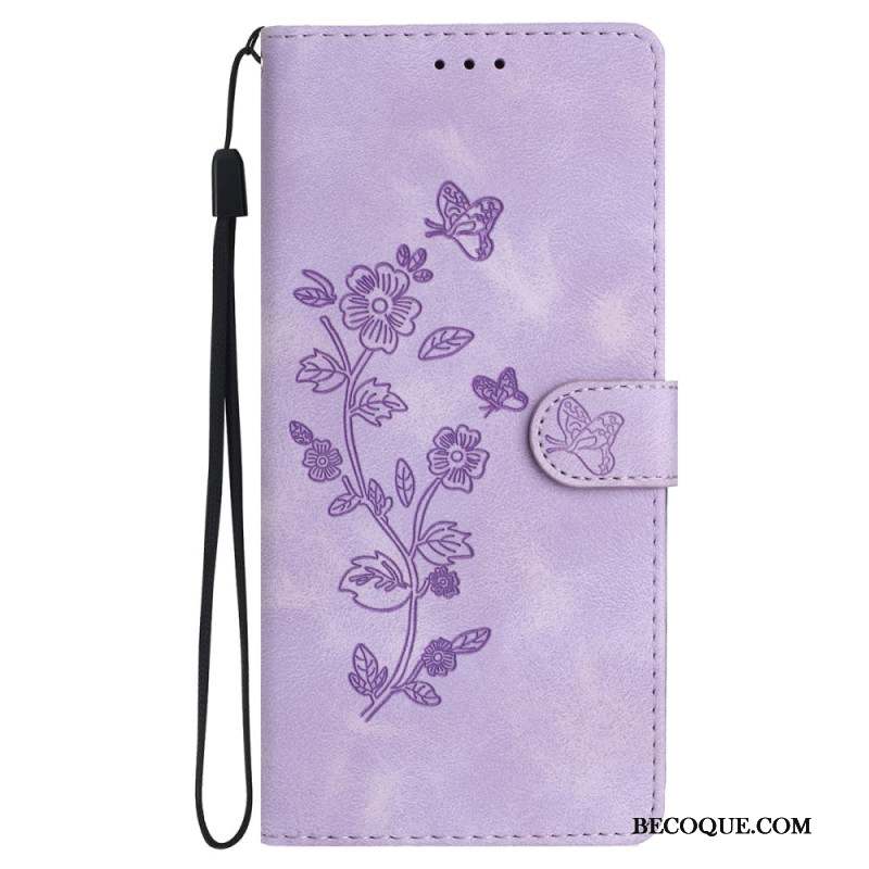 Housse iPhone 16 Fleurs Imprimées à Lanière