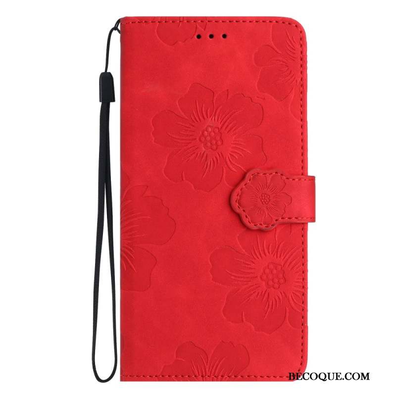 Housse iPhone 16 Motif Floral à Lanière