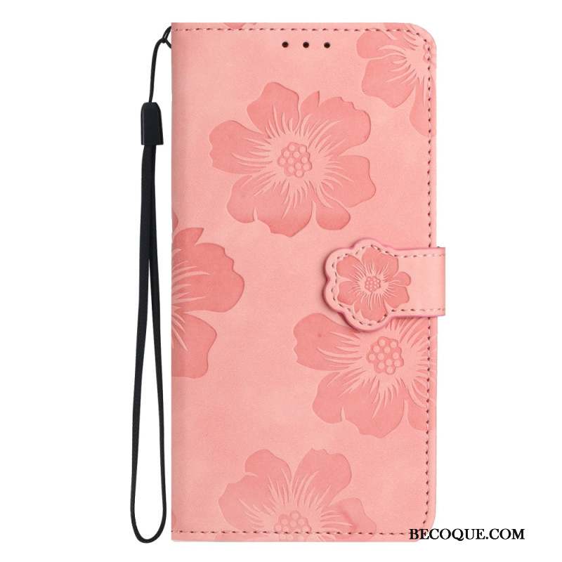 Housse iPhone 16 Motif Floral à Lanière