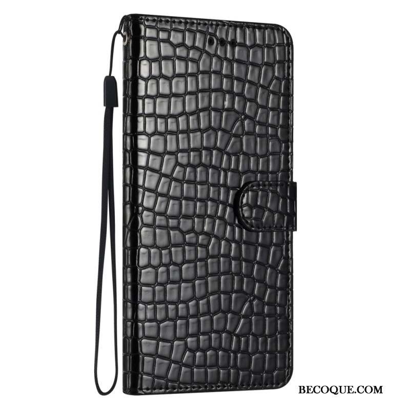 Housse iPhone 16 Plus Style Crocodile à Lanière