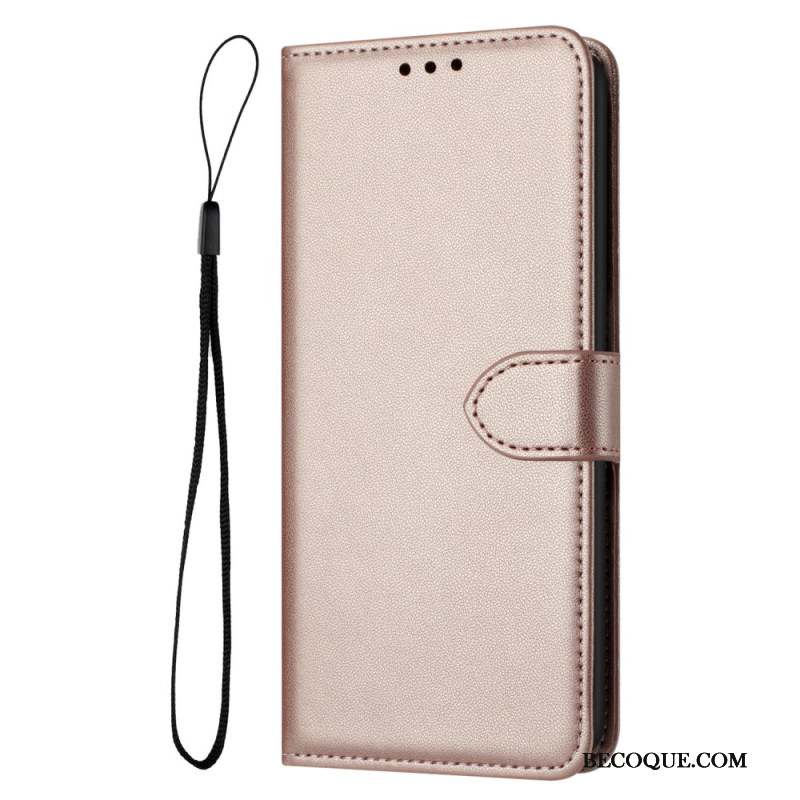 Housse iPhone 16 Plus Style Cuir Uni à Lanière