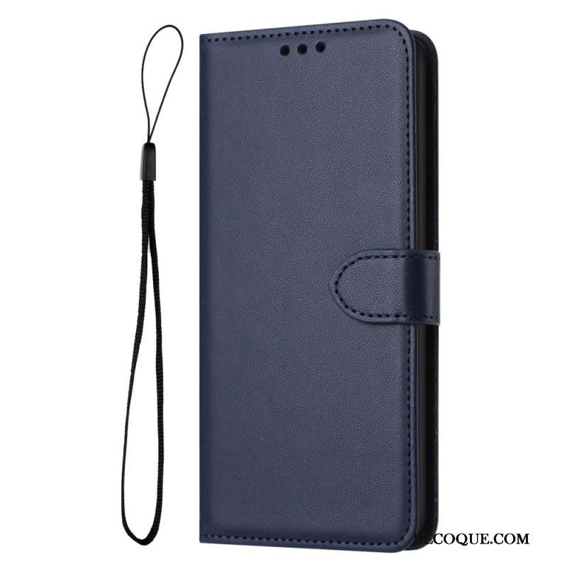 Housse iPhone 16 Plus Style Cuir Uni à Lanière