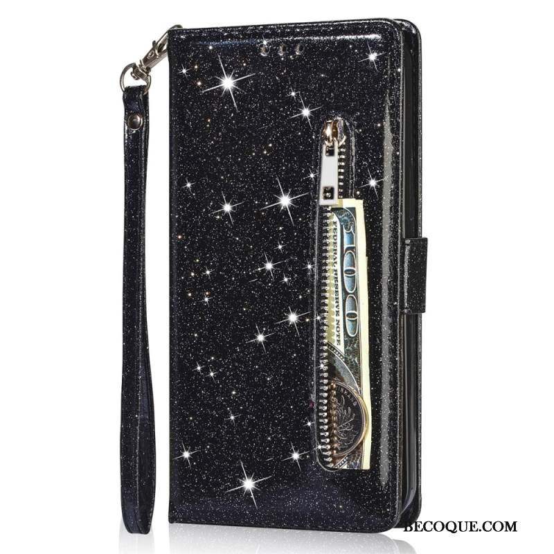 Housse iPhone 16 Pro Max Poche Zippée Paillettes