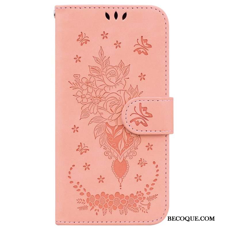 Housse iPhone 16 Pro Motif Roses à Lanière