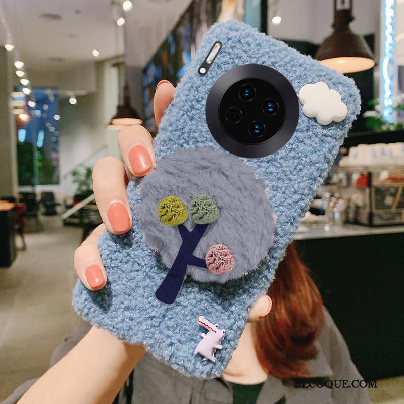 Huawei Mate 30 Peluche Net Rouge Bleu Arbres Coque Personnalité