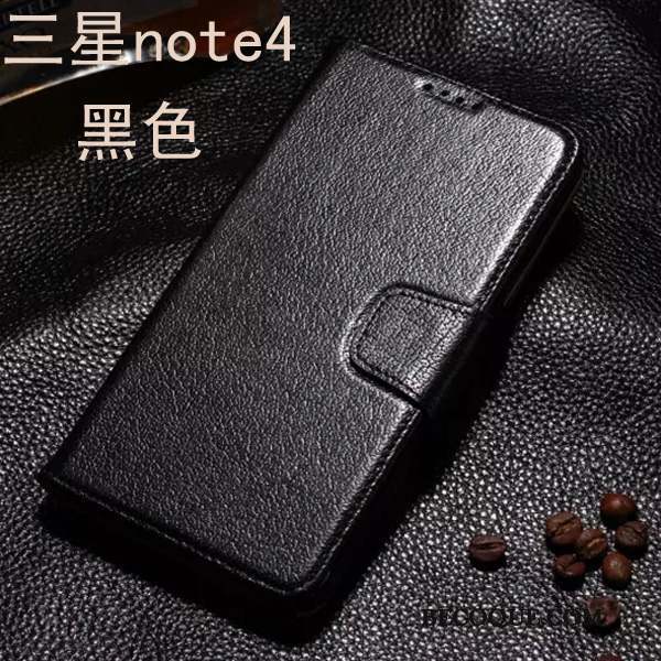 Samsung Galaxy Note 4 Cuir Véritable Clamshell Étui Noir Coque De Téléphone Étui En Cuir