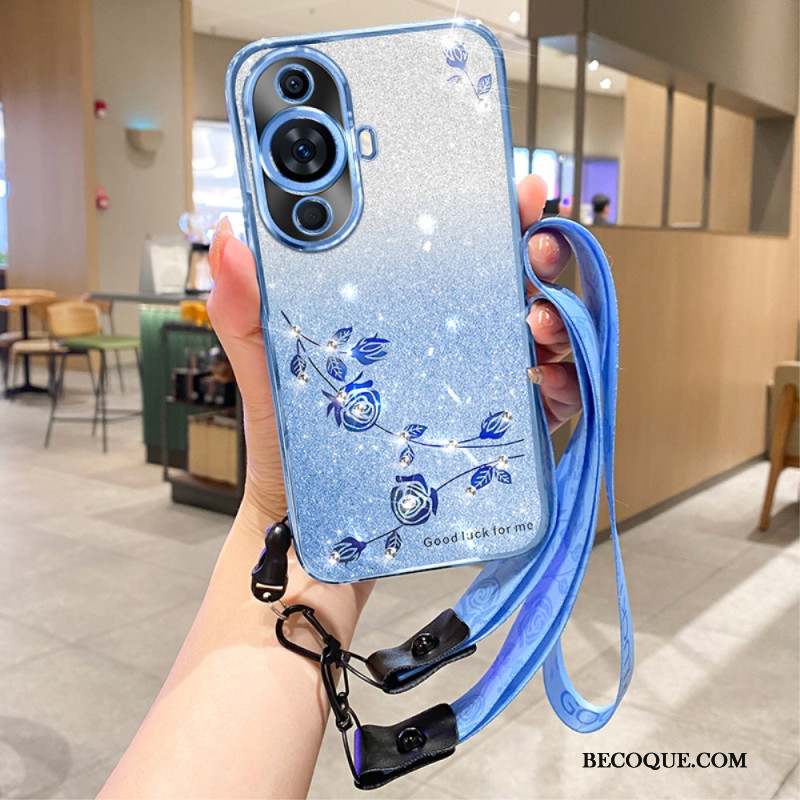 Coque Huawei Nova 11 Pro Paillettes Strass avec Lanière