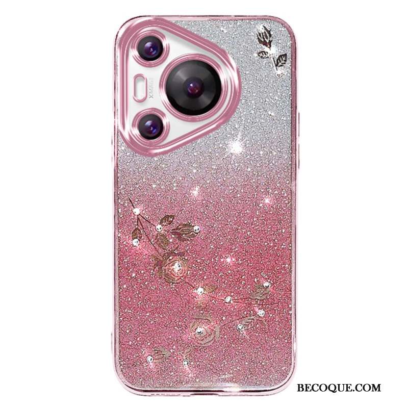 Coque Huawei Pura 70 Pro Fleurs et Strass KADEM