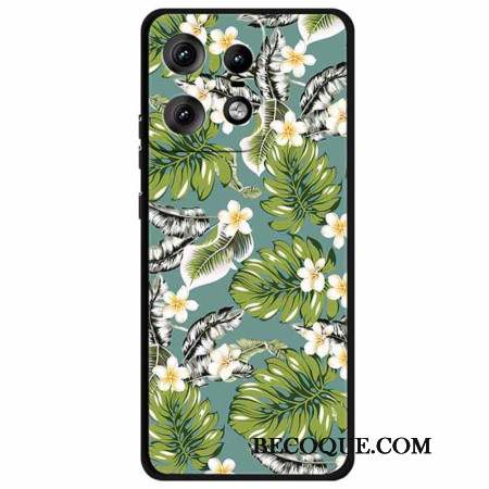 Coque Motorola Edge 50 Pro Feuilles de Plantain et Fleurs d'Or