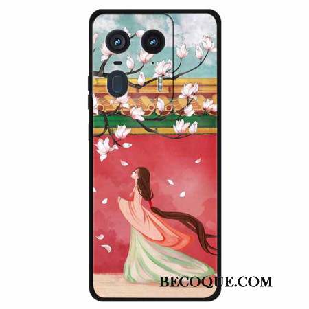 Coque Motorola Edge 50 Ultra Femme et Fleurs de Pêche