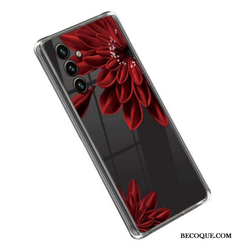 Coque Samsung Galaxy A14 5G / A14 Transparente Fleur Rouge