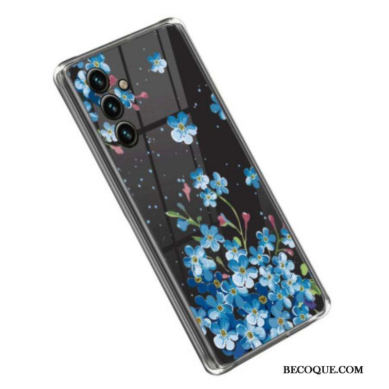 Coque Samsung Galaxy A14 5G / A14 Transparente Fleurs Bleues