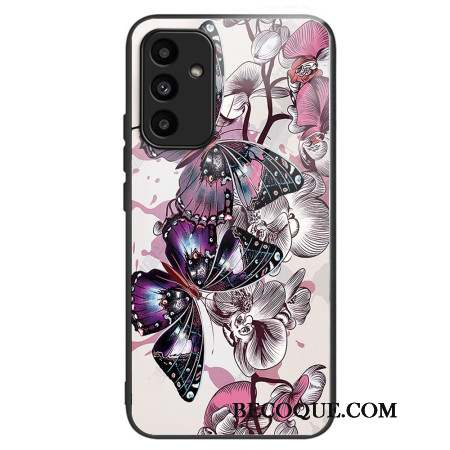 Coque Samsung Galaxy A15 5G / A15 Verre Trempé Papillons Pourpres