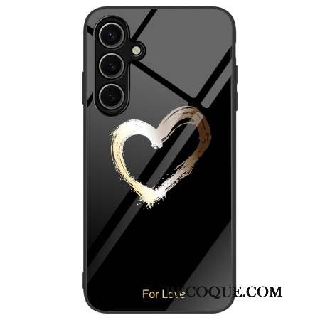 Coque Samsung Galaxy S24 FE Verre Trempé Coeur Doré sur Fond Noir