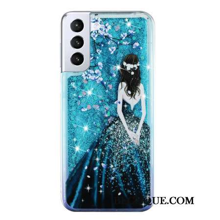 Coque Samsung Galaxy S24 Plus 5G Liquide à Paillettes Fille Bleue