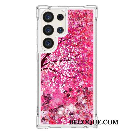 Coque Samsung Galaxy S24 Ultra 5G Paillettes Fleurs de Cerisier