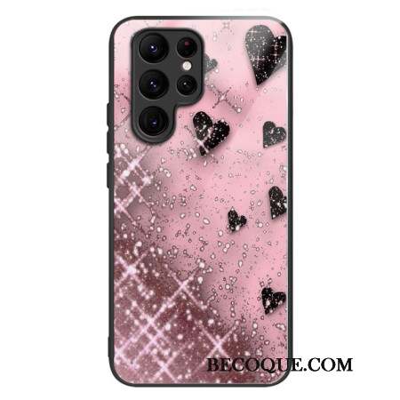 Coque Samsung Galaxy S24 Ultra 5G Verre Trempé Coeurs Roses