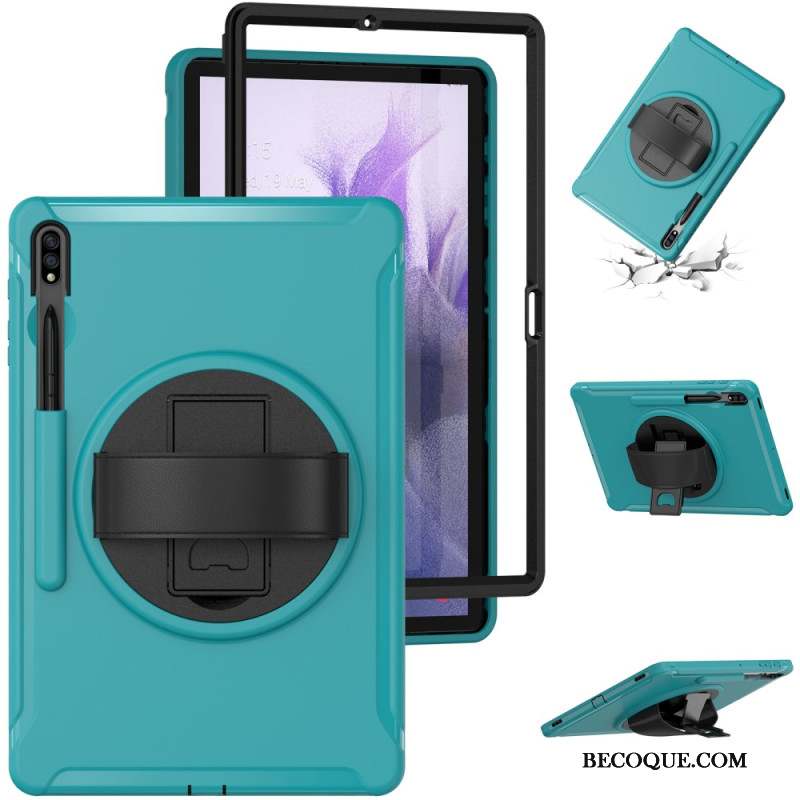 Coque Samsung Galaxy Tab S9 FE Plus / S9 Plus / S8 Plus / S7 Plus / S7 FE Support Rotatif à et Sangle Manuelle