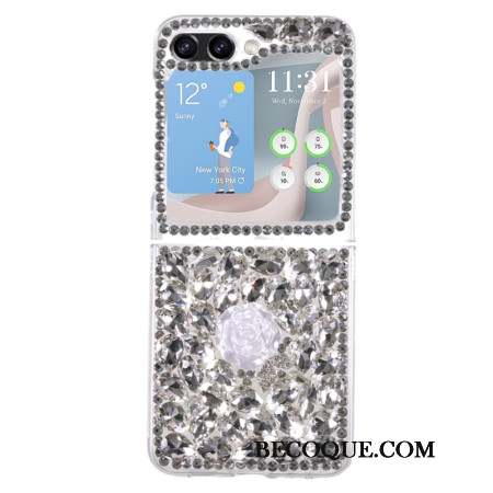 Coque Samsung Galaxy Z Flip 5 Breloques Rose Blanche