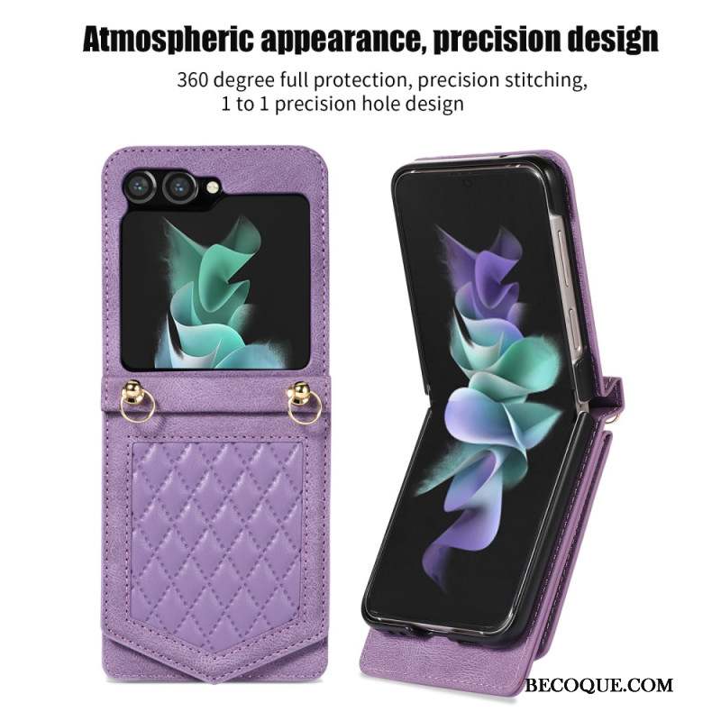 Coque Samsung Galaxy Z Flip 5 Porte-Cartes, Miroir et Bandoulière