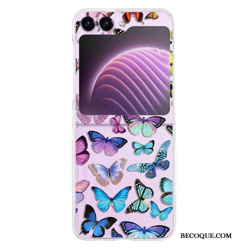 Coque Samsung Galaxy Z Flip 5 Transparente Papillons Colorés