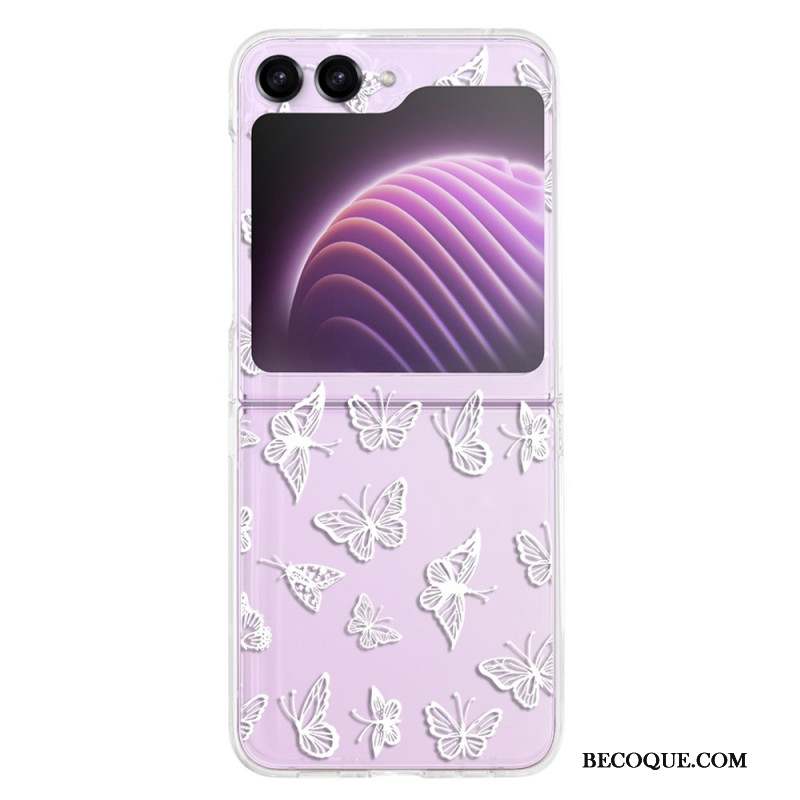 Coque Samsung Galaxy Z Flip 5 Transparente Papillons Noirs ou Blancs