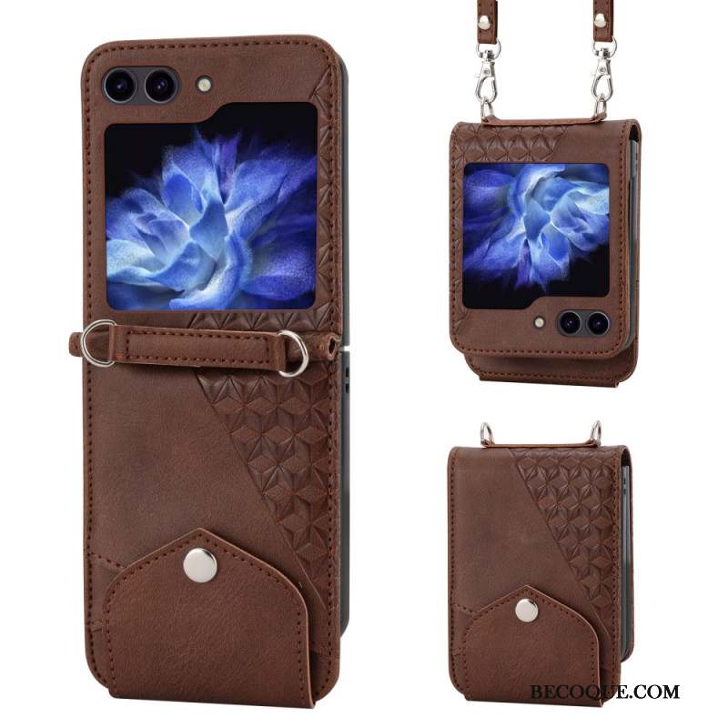 Coque Samsung Galaxy Z Flip 6 Simili Cuir Frise avec bandoulière