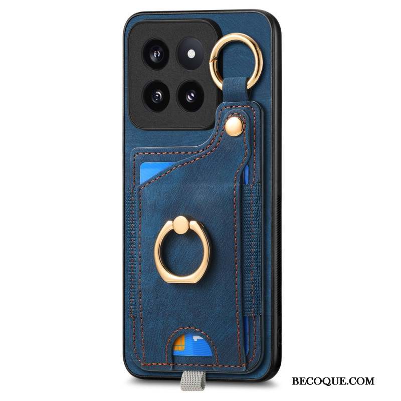 Coque Xiaomi 14 Pro Rétro Porte-Cartes et Anneau