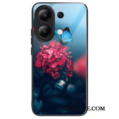 Coque Xiaomi Redmi Note 13 4G Verre Trempé Fleurs Rouges et Papillons