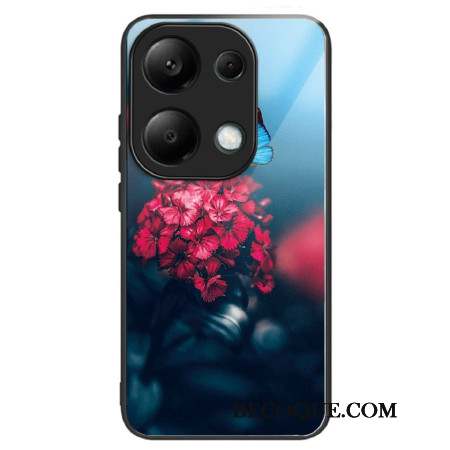 Coque Xiaomi Redmi Note 13 Pro 4G / Poco M6 Pro 4G Verre Trempé Fleurs Rouges et Papillons