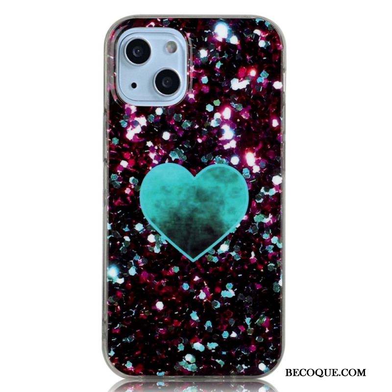 Coque iPhone 14 Coeur Paillettes