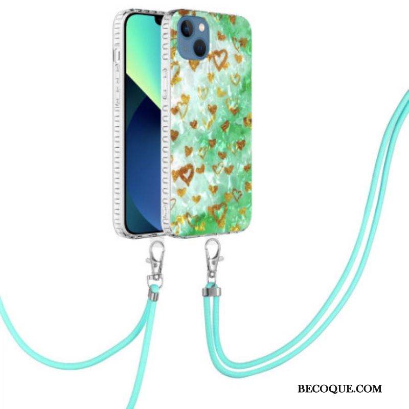 Coque iPhone 14 à Cordon Coeurs Stylés