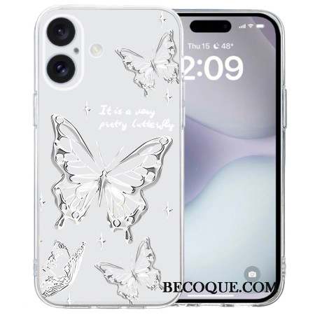 Coque iPhone 16 Bord Transparent Papillons