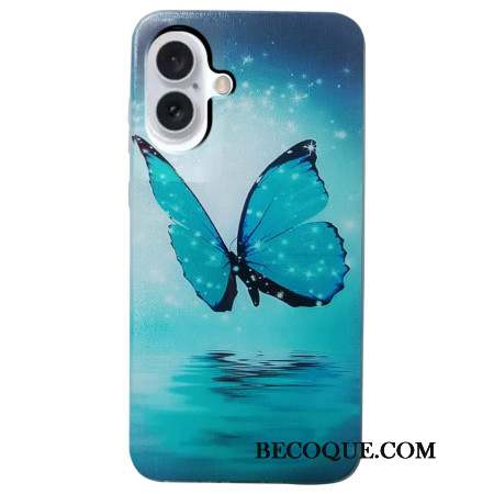 Coque iPhone 16 Plus Papillon Bleu