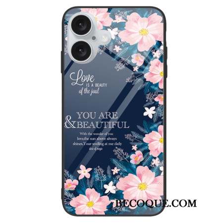 Coque iPhone 16 Plus Verre Trempé Fleurs Roses