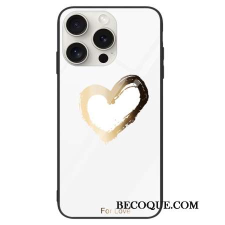 Coque iPhone 16 Pro Max Verre Trempé Coeur Doré sur Fond Blanc