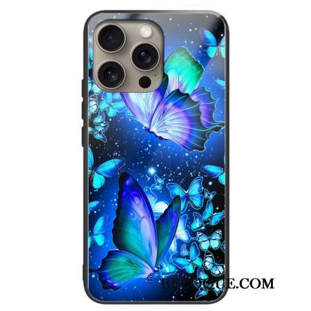 Coque iPhone 16 Pro Max Verre Trempé Papillons Bleus