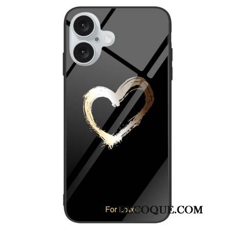 Coque iPhone 16 Verre Trempé Coeur sur Fond Noir