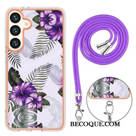 Coque à Cordon Samsung Galaxy S24 Plus 5G Fleurs Pourpres