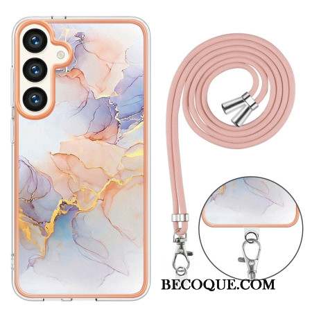 Coque à Cordon Samsung Galaxy S24 Plus 5G Voie Lactée Marbre Blanc