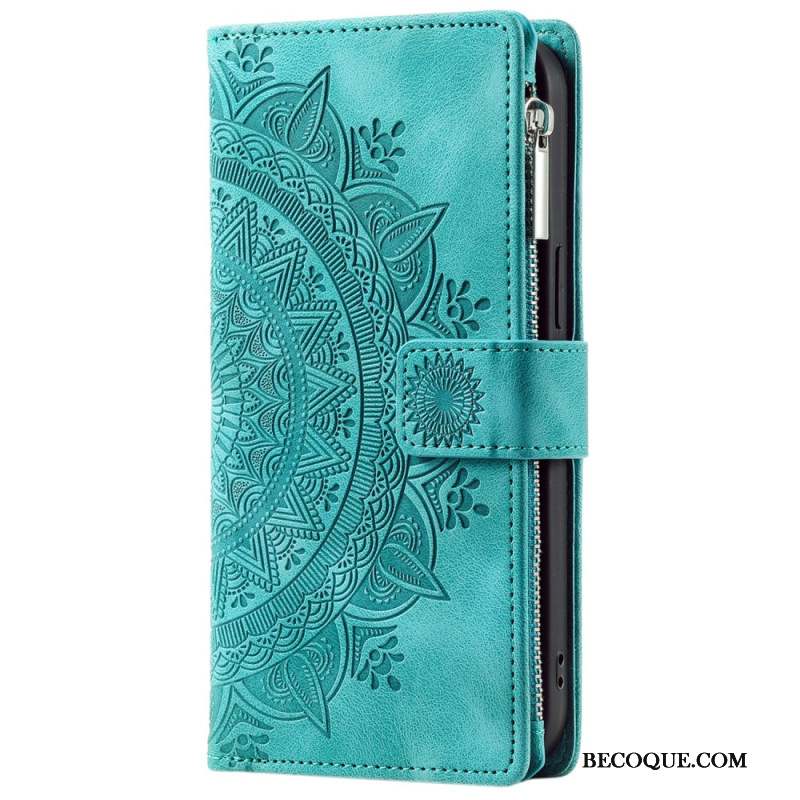 Housse Motorola Edge 50 Fusion Portefeuille Effet Daim Fleur Mandala