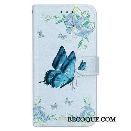 Housse Motorola Edge 50 Neo Papillon Bleu et Fleurs