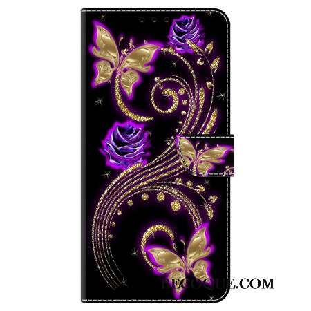 Housse Samsung Galaxy A15 Fleurs Violettes et Papillons