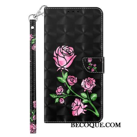 Housse Samsung Galaxy A15 Fleurs de Rose à Lanière