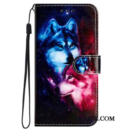 Housse Samsung Galaxy S24 5G Couple de Loups à Lanière