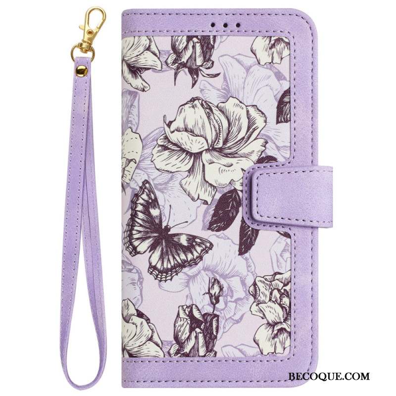 Housse Samsung Galaxy S24 5G Motif Floral Artistique à Lanière