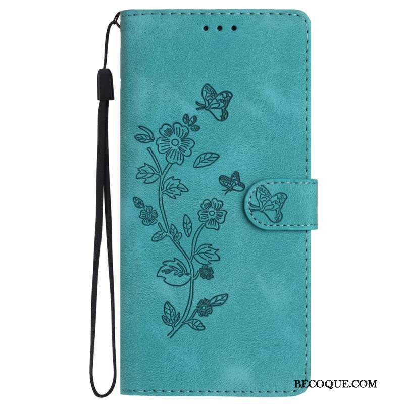 Housse Samsung Galaxy S24 5G Motif de Fleurs Discret à Lanière